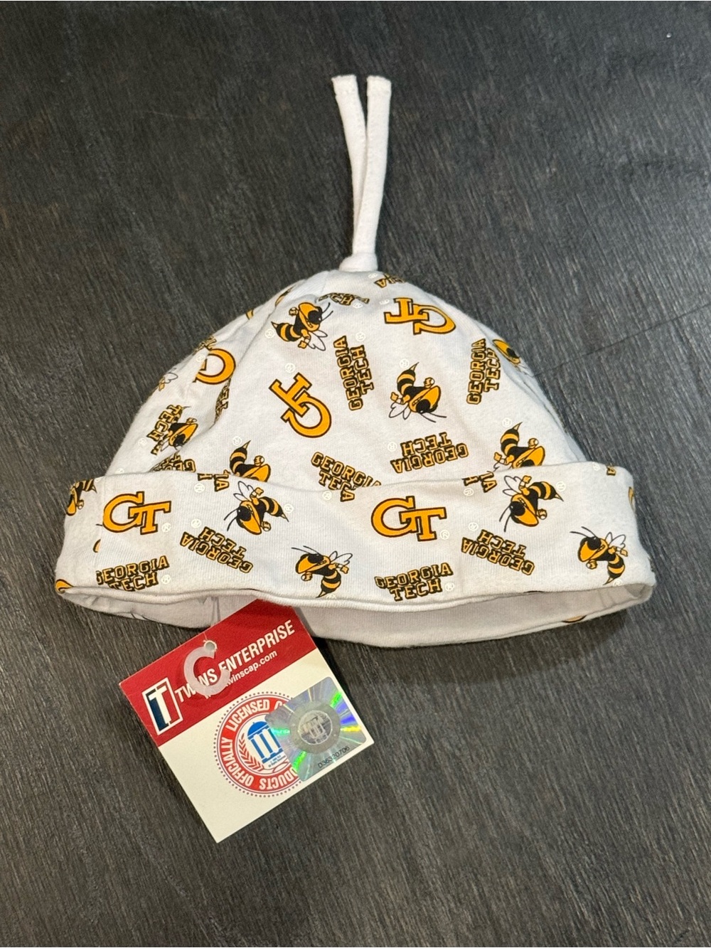 New Georgia Tech Baby Knot Hat - White & Gold Yellow